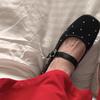Leather Korean version of rivet square head with Mary Jane shoes women's 2025 spring versatile flat bottom light mouth red single shoes