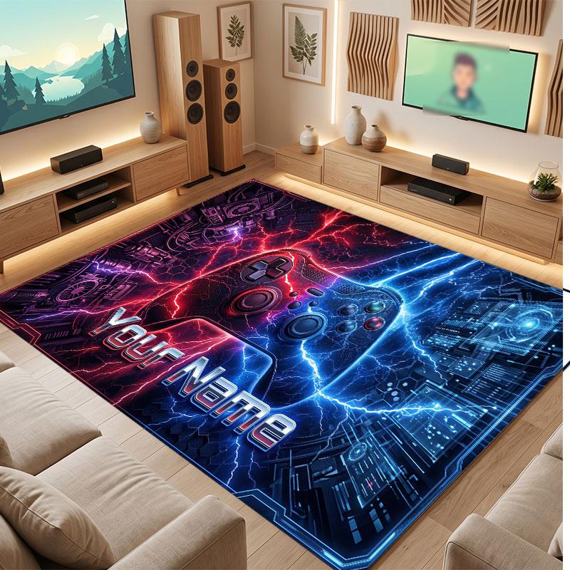 Game Controller Theme Crystal Velvet Floor Rug Personalized Custom Name Text Warm Carpet Home Decoration