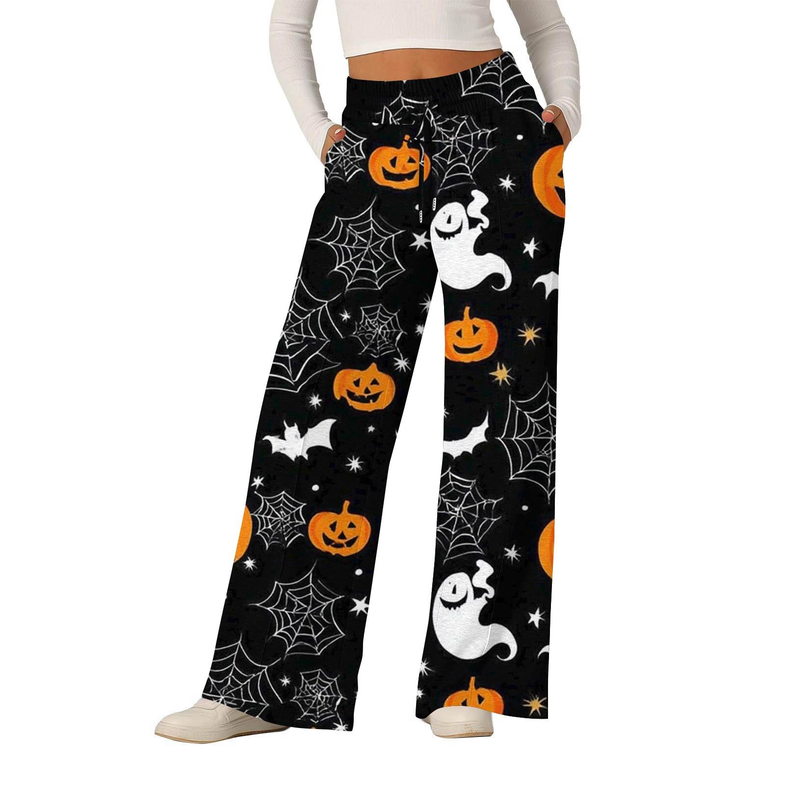 

Женские модные свободные повседневные брюки с принтом на Хэллоуин с широкими штанинами M чёрный