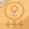 High quality heavy industry simple exaggerated ring Cuban chain cross pendant punk trend earrings bracelet jewelry set