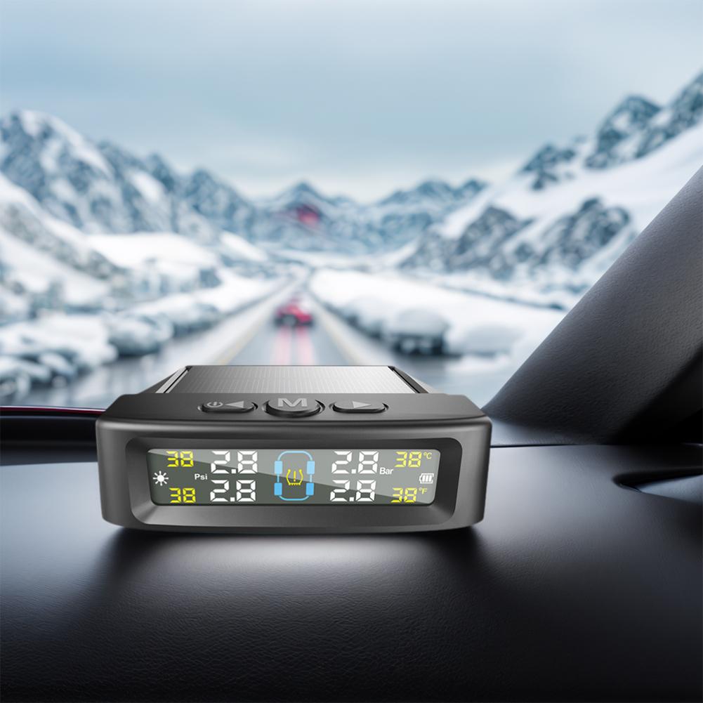Reifendruckkontrollsystem mit 4 Sensoren USB/Solar TPMS Reifendrucküberwachungssystem für Auto SUV Limousine