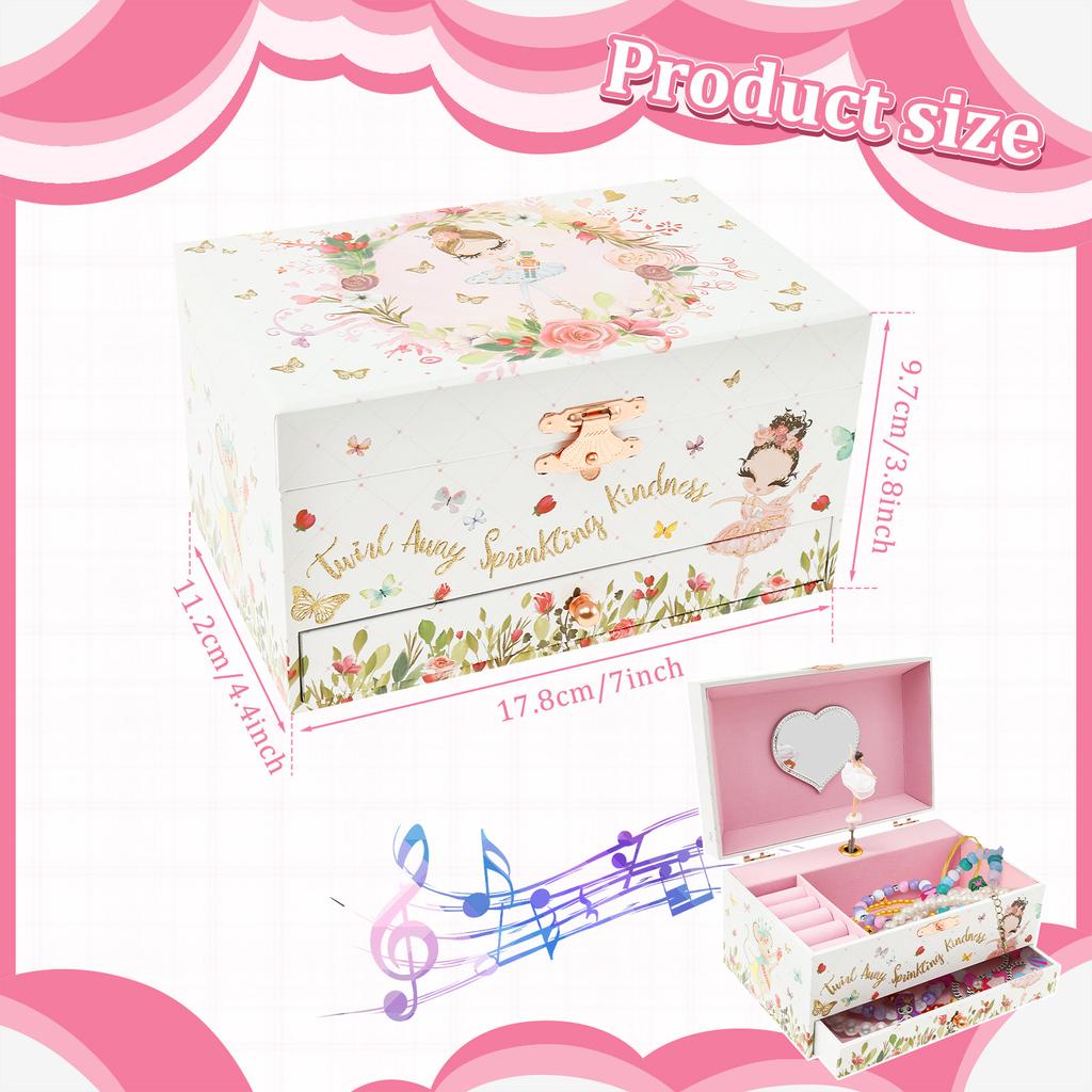 Musical Jewelry Storage Box with Drawer Decorative Jewelry Organizer Box Children Bracelet Rings Holder Case Toys Girls Gifts