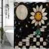Cute Cartoon Sunflower Moon Steps Shower Curtain, Bathroom Decorative Shower Curtain, Waterproof Shower Curtain with Hooks