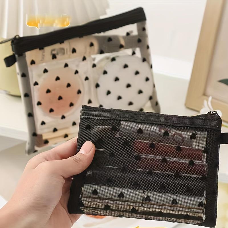 Casual Chic Heart Print Cosmetic Bag - Black & White Geometric Chevron Pattern, Durable Fabric Multi-Use Organizer for Makeup, Travel Essentials