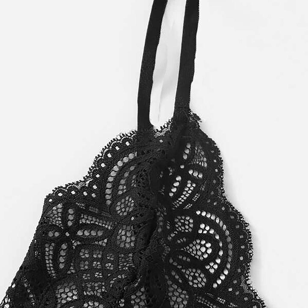 Lace Bralette Set with Bow Tie Straps Two Piece Lingerie Set Sheer Mesh Triangle Bra and Matching Panty Soft Fabric Intimate Wear for Women