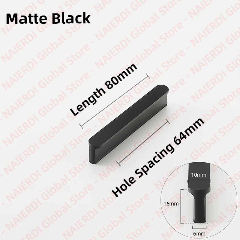NAIERDI American Style Black Cabinet Handles Aluminum Alloy  Long Furniture Handle Kitchen Cupboard Pulls Drawer Knobs Hardware