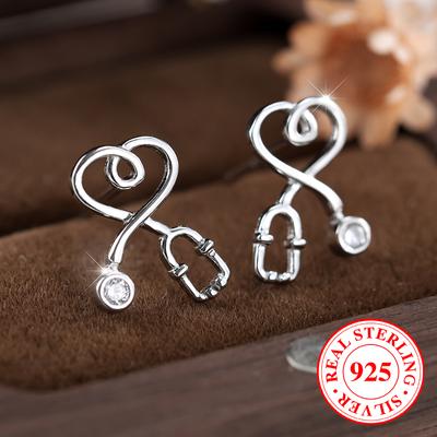 925 Sterling Ezüst Sztetoszkóp Fülbevaló Nőknek Minimalista Esküvői Finom Ékszer
