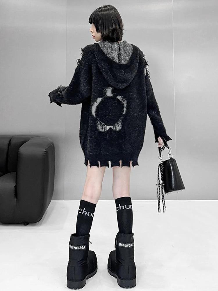 Xitao Pulover de tricotat cu mâneci întregi, cu glugă, de culoare uni GMM1119