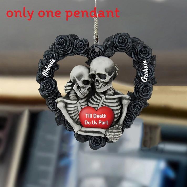2d Acrylic Heart Couple Skull Car Pendant For Halloween And Decoration Christmas