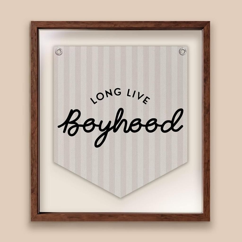 Lacama Long Live Boyhood Linen Banner,Vintage Boy Room Toddler Decor,Boy Bedroom Wall Hanging Banner Pennant Flag Decor for Nursery Playroom,12.4x14