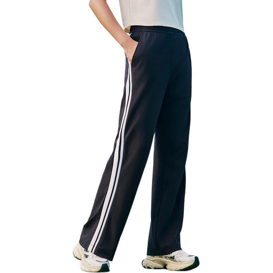 Anta Pantaloni Sport Tricotați Casual Simpli cu Dungi Drepți pentru Femei Partea de Jos Basic-Negru 162528311-2