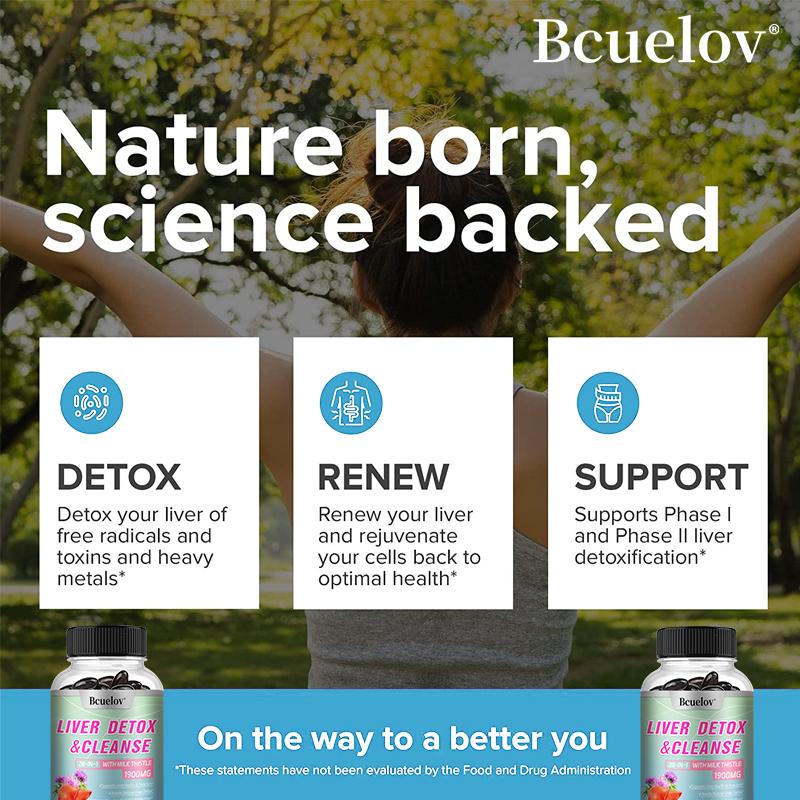 Bcuelov28 in 1 Liver Detoxification Capsule 1900mg contains Milk Thistle Grass, which protects liver health and promotes digestion with 120 capsules