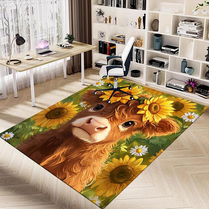 1PC cow sunflowers Anti-slip carpet, suitable for Office, bedroomand playrooms. It can also be used as a sofa footrest cover-W109