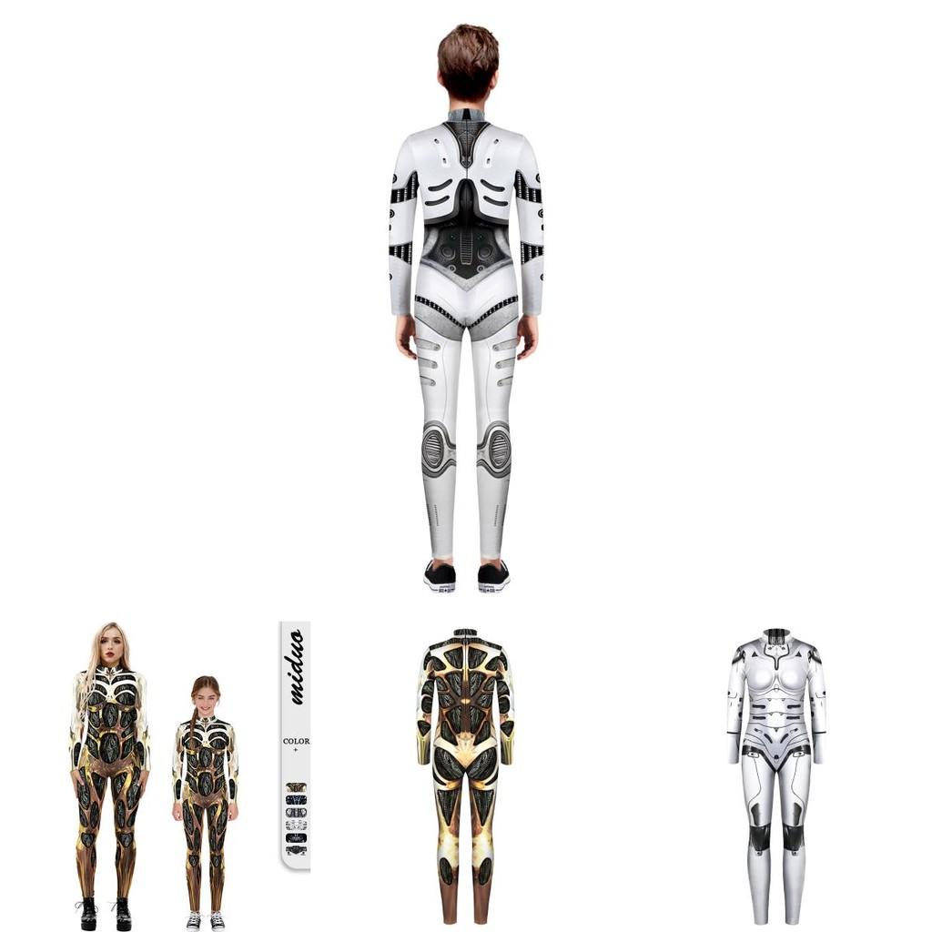 Halloween Bodysuit Costume With Robot Armor Print And Zipper Closure