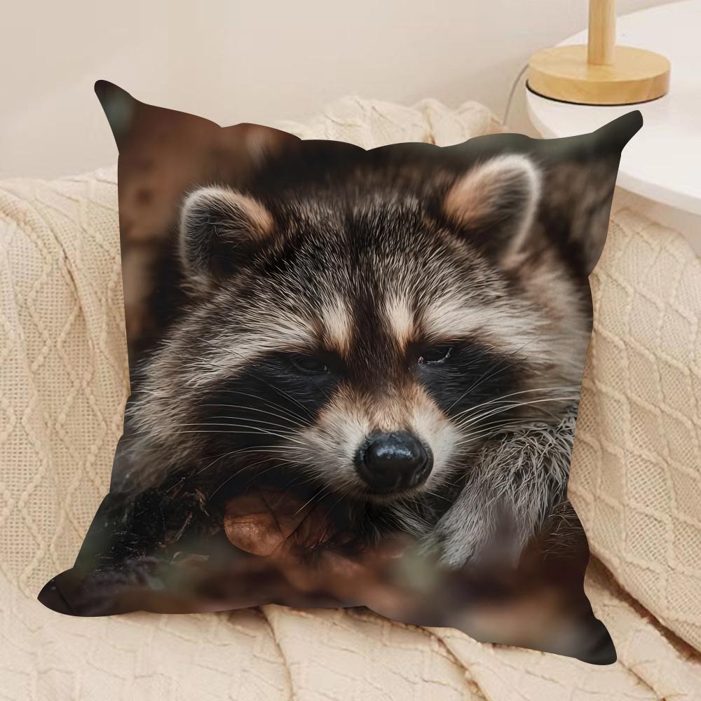 Raccoon Cushion Cover Silky Short Plush Sofa Pillow Cover Hidden Zipper Soft Dustproof Case For Home Decor