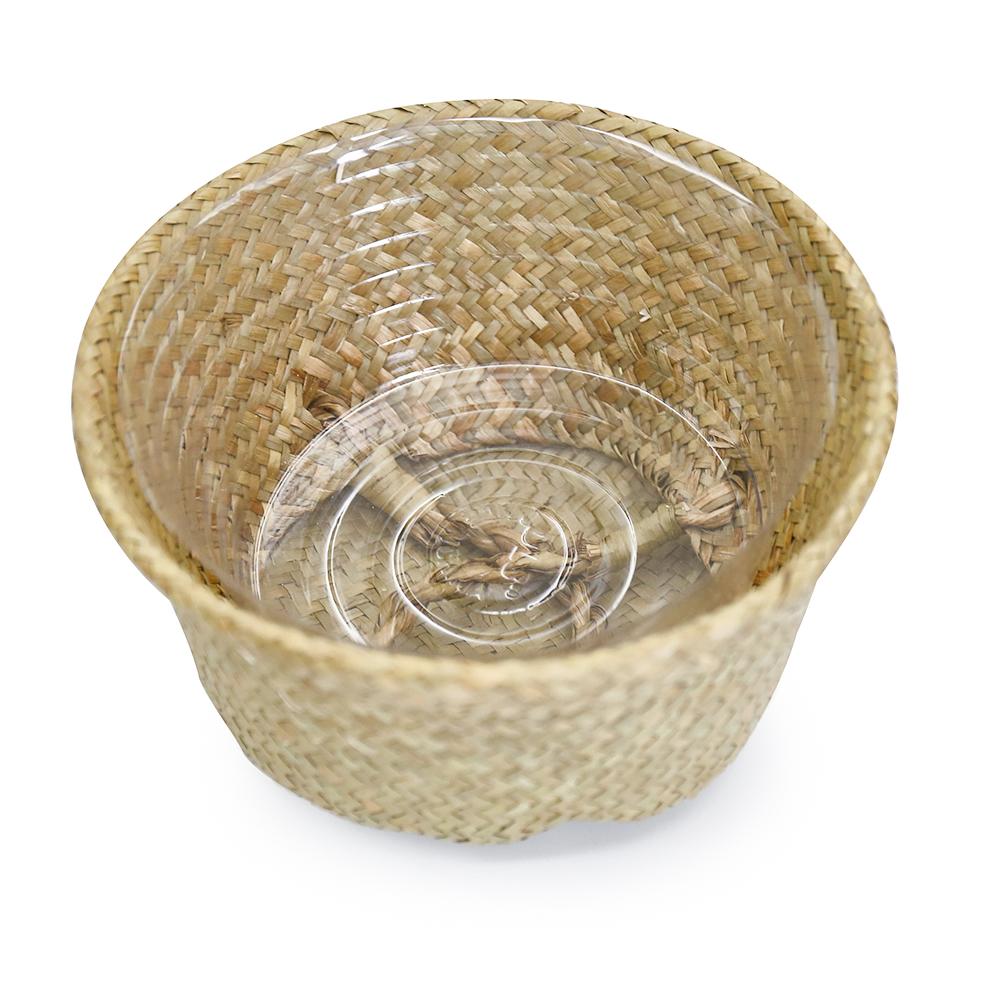 Haushalt Faltbare Natur Seegras Gewebte Aufbewahrungskörbe Garten Blumenvase Hängekorb mit Griff Aufbewahrung Bauchiger Korb