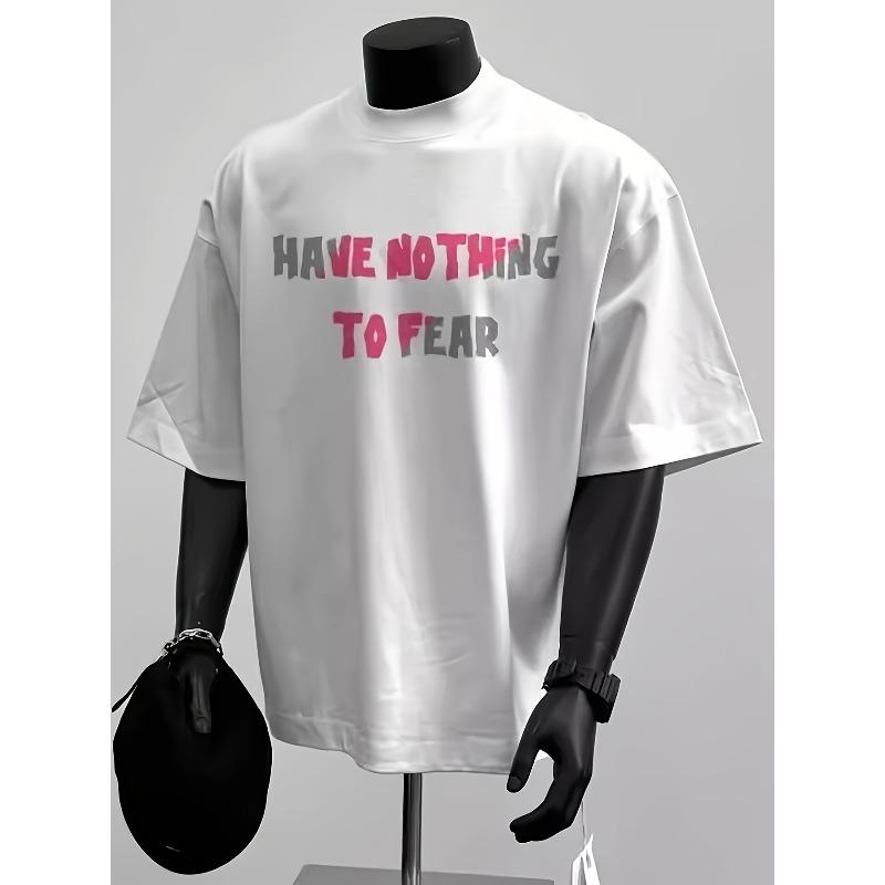 European sizes New American High Street Style Men's Oversized Drop-Shoulder Printed T-Shirt with Loose Fit and Round Neck