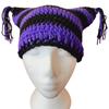 Knit Stripe Pattern Cat Ear Hat Elastic Windproof Hat with Tassels Decor Ear Protector Hat Winter Cycling Skiing Hat