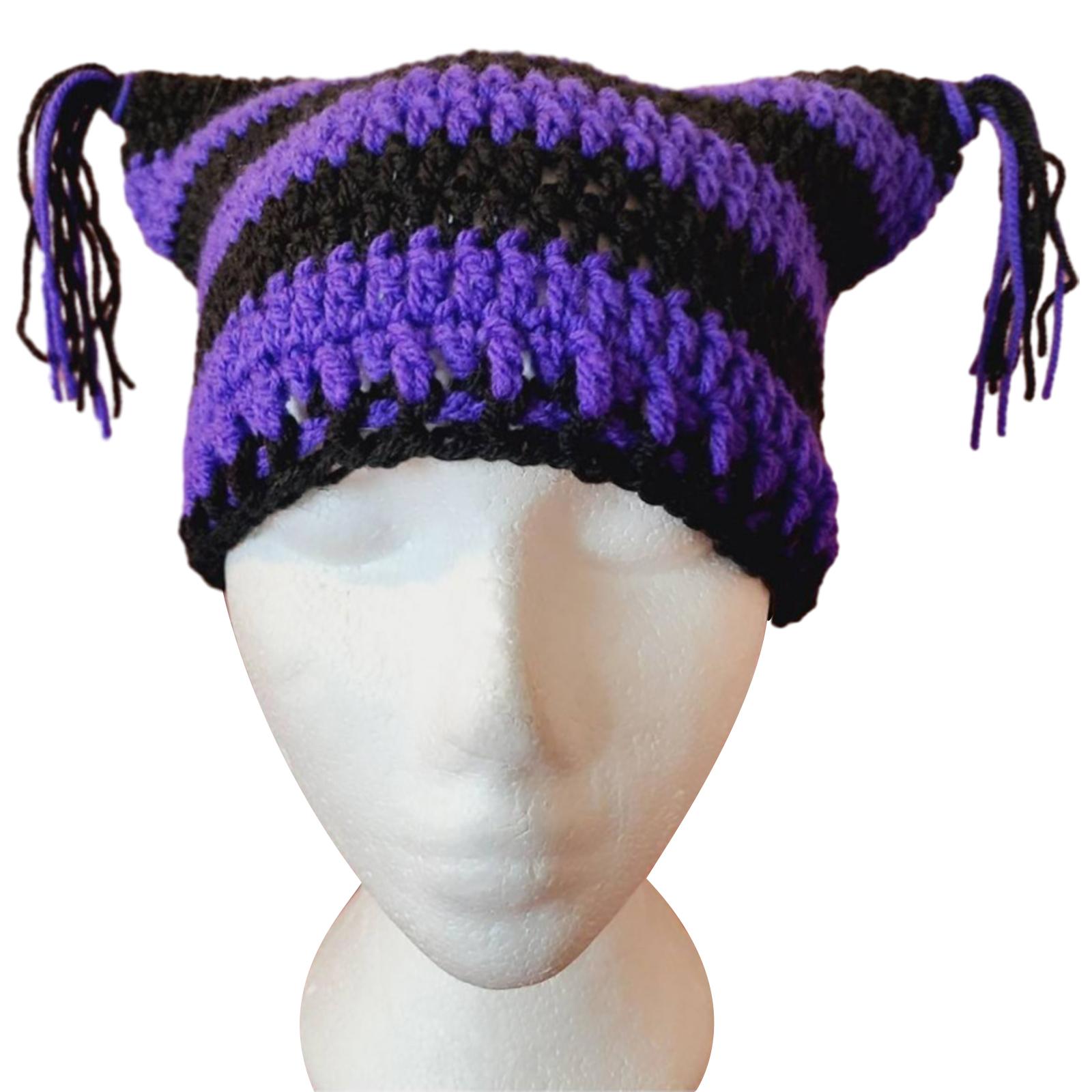 

Взрослая вязаная шапка с кошачьими ушками и кисточками, милая студенческая шапка для улицы, для езды на велосипеде, для катания на лыжах, зимняя теплая шапка для пары B