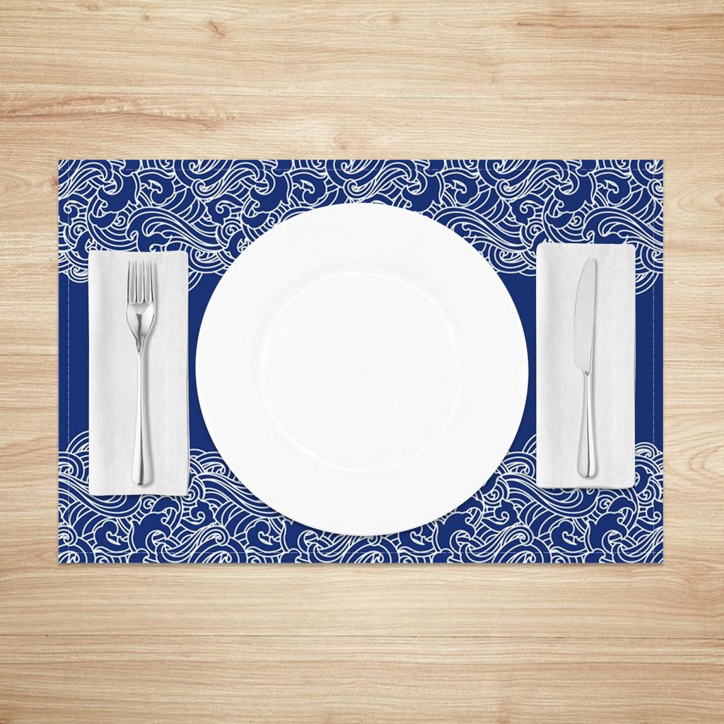 Chinese Blue White Cloud Table Mats Zen Style Cloud Motif Inspired Placemats Waterproof Heat Resistant Dining Decor for Kitchen