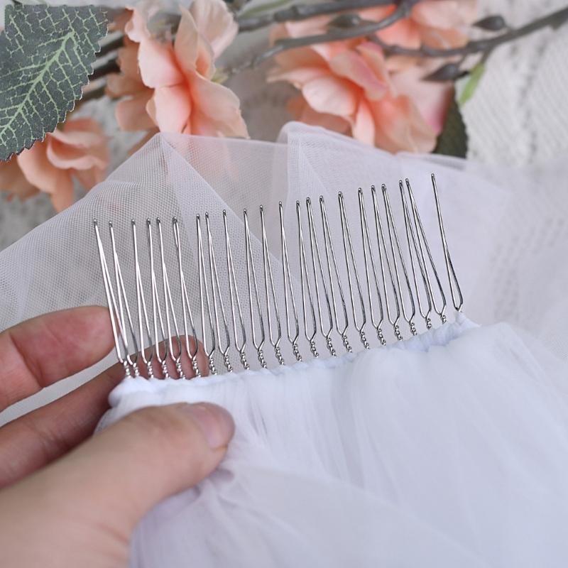 Romance Bridal Veils with Lace Flower Trim and Metal Hair Comb for Wedding Ceremony and Special Event Bride Headpiece