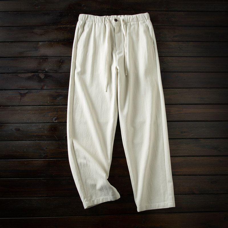 Japan fashion Order Linen/Cotton Tapered Pants Cool Breathable Dehumidifying Men's Spring/Summer Elastic Waist Loose Casual Pants