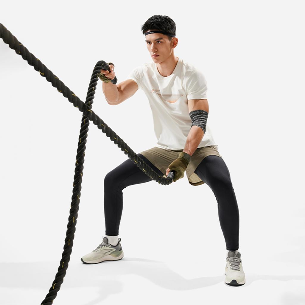 Li-Ning Fitness Series Solid Color Slim Fit Mid Waist Sports Long Pants Men bottoms Black AULU075-1