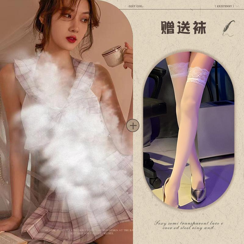 Sexy lingerie sexy plaid jk student dress summer lace-up hollow schoolgirl