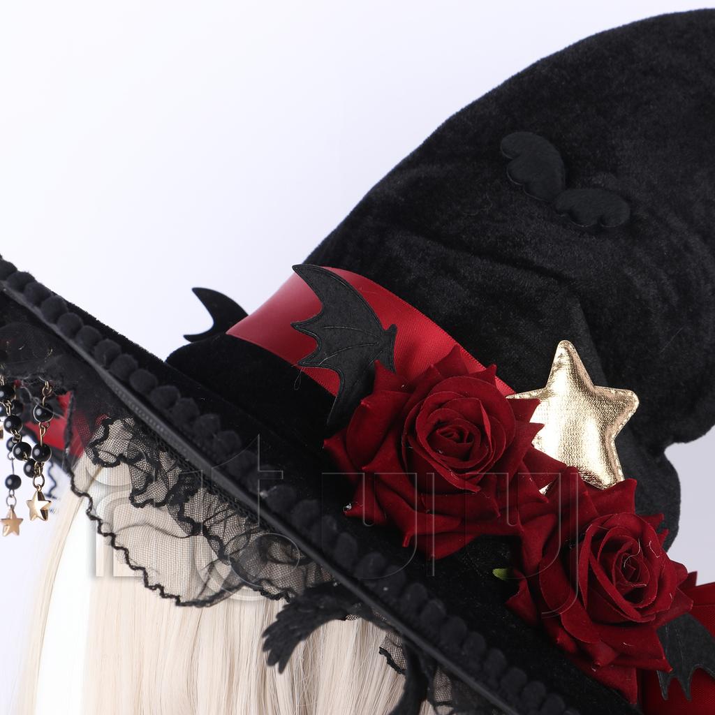 Black Curved Cone Witch Hat Gothic Lolita Women Cosplay Dress Hat Accessories Halloween Party Magical Clown Wizard Hat Decor