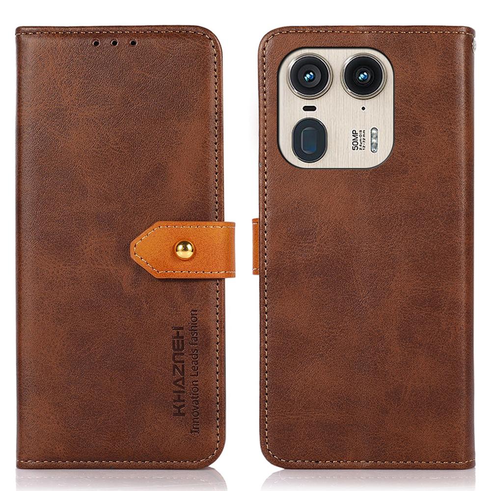 KHAZNEH For Motorola Edge 50 Ultra 5G/Moto X50 Ultra 5G Case PU Leather Phone Cover Gold Magnetic Buckle Decor