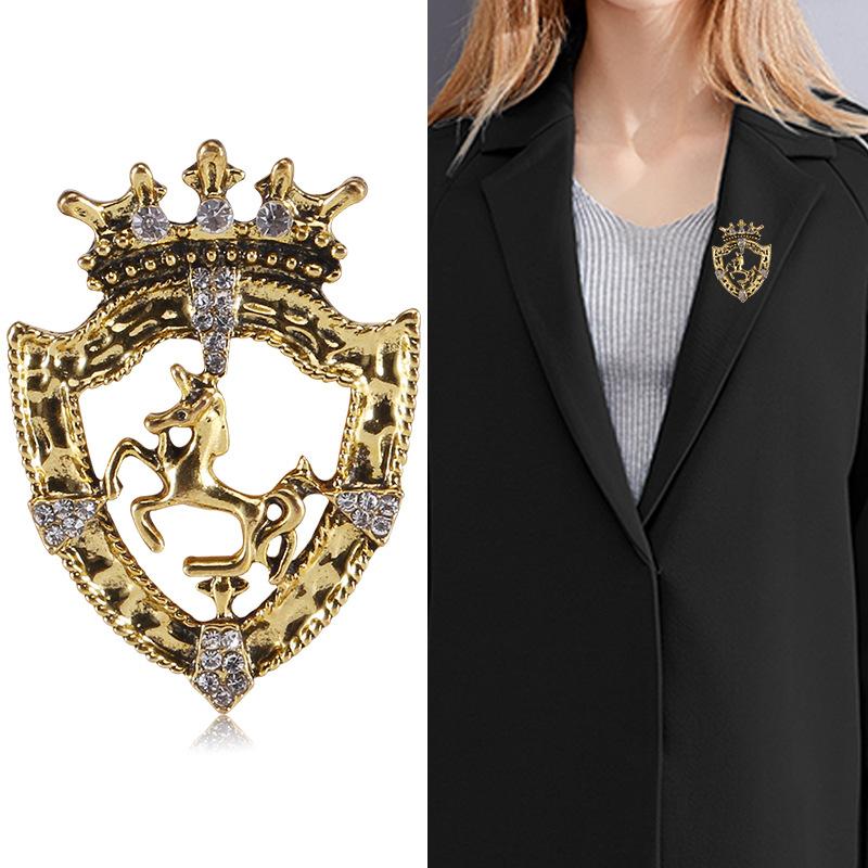 Colaxi Corona di Cristallo Regina Spilla Vintage Spilla Distintivo Cavallo Uomo Spille Mentali Gioielli