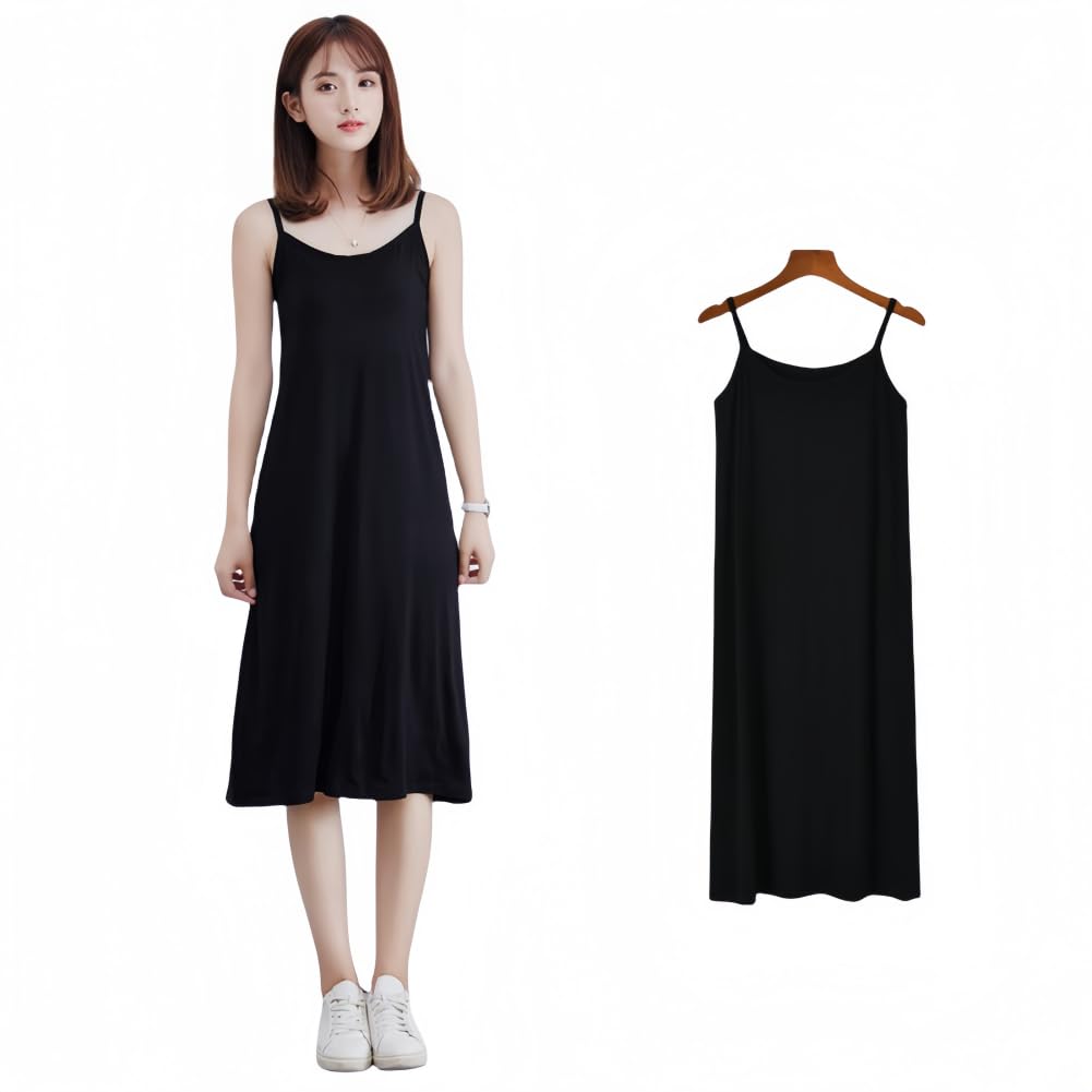 

Meishang Хлопковая майка женская с длинными слоями, круглым вырезом, однотонная, без чашечек, нижнее белье, смесь, бретели, кулиска, вырез горловины, эластичная, простая, цвет, (Черный, Л) чёрный