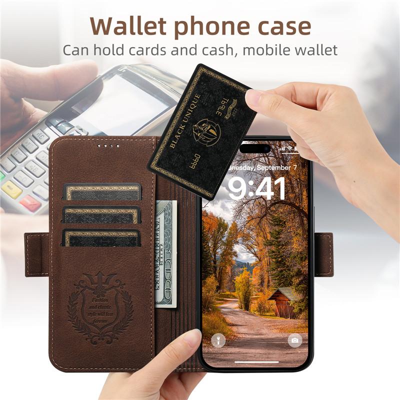 EUCAGR Magsafe Business Leather Wallet Phone Case For iPhone 12 13 14 15 Pro Max Plus 16 17 Pro Max With Flip Card Holder Cover