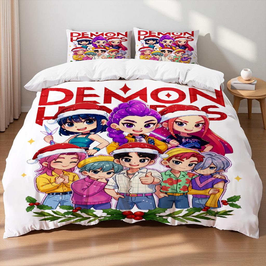 Christmas K-Pop  Demon Hunters Themed Colorful Print Polyester Student Dormitory Bed Sheet Duvet Cover Kid Gift Home Textile