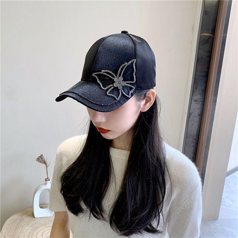 Spring and summer women's lace butterfly rhinestone baseball cap fashion mercerized cap versatile sun hat tide