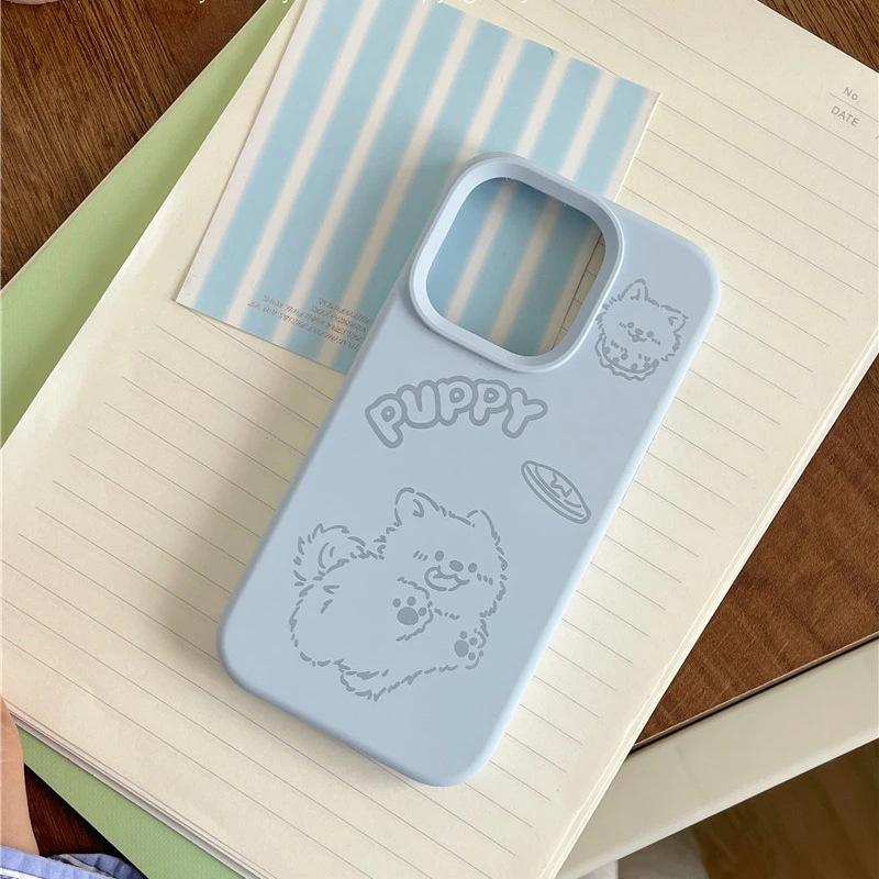 Cute Line Puppy for Apple 17promax Mobile Phone Case iPhone16 Glutinous Rice 14 Cartoon 13 Soft Cover 15