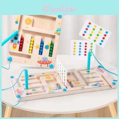 Holz-Vierfarben-Labyrinth-Puzzle-Spiel für Kinder, Gehirntraining und Logikentwicklung