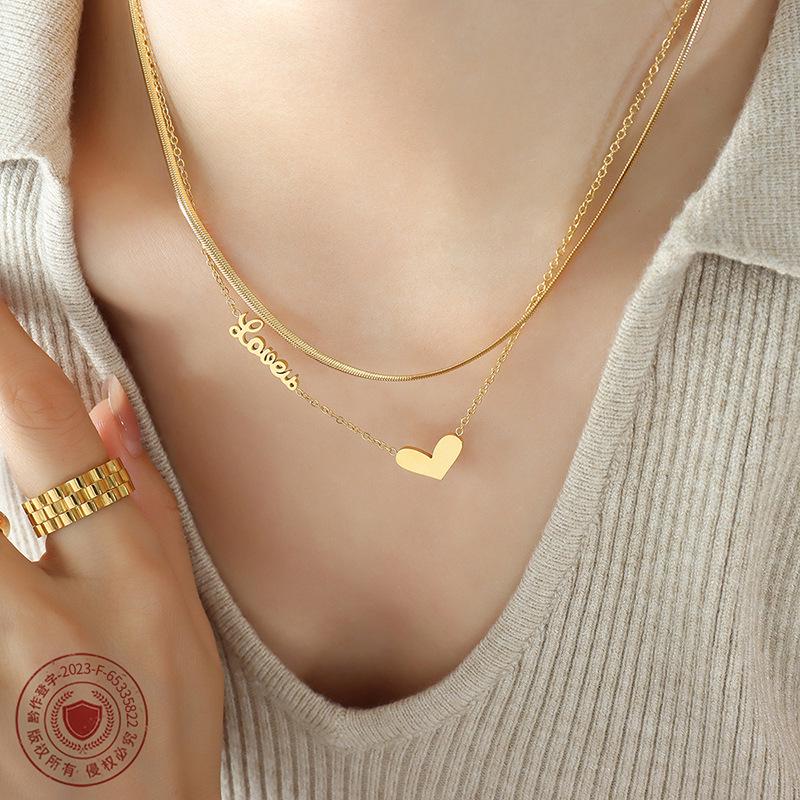 European Double Layer Heart Necklace for Women - Trendy Spicy Girl Clavicle Chain