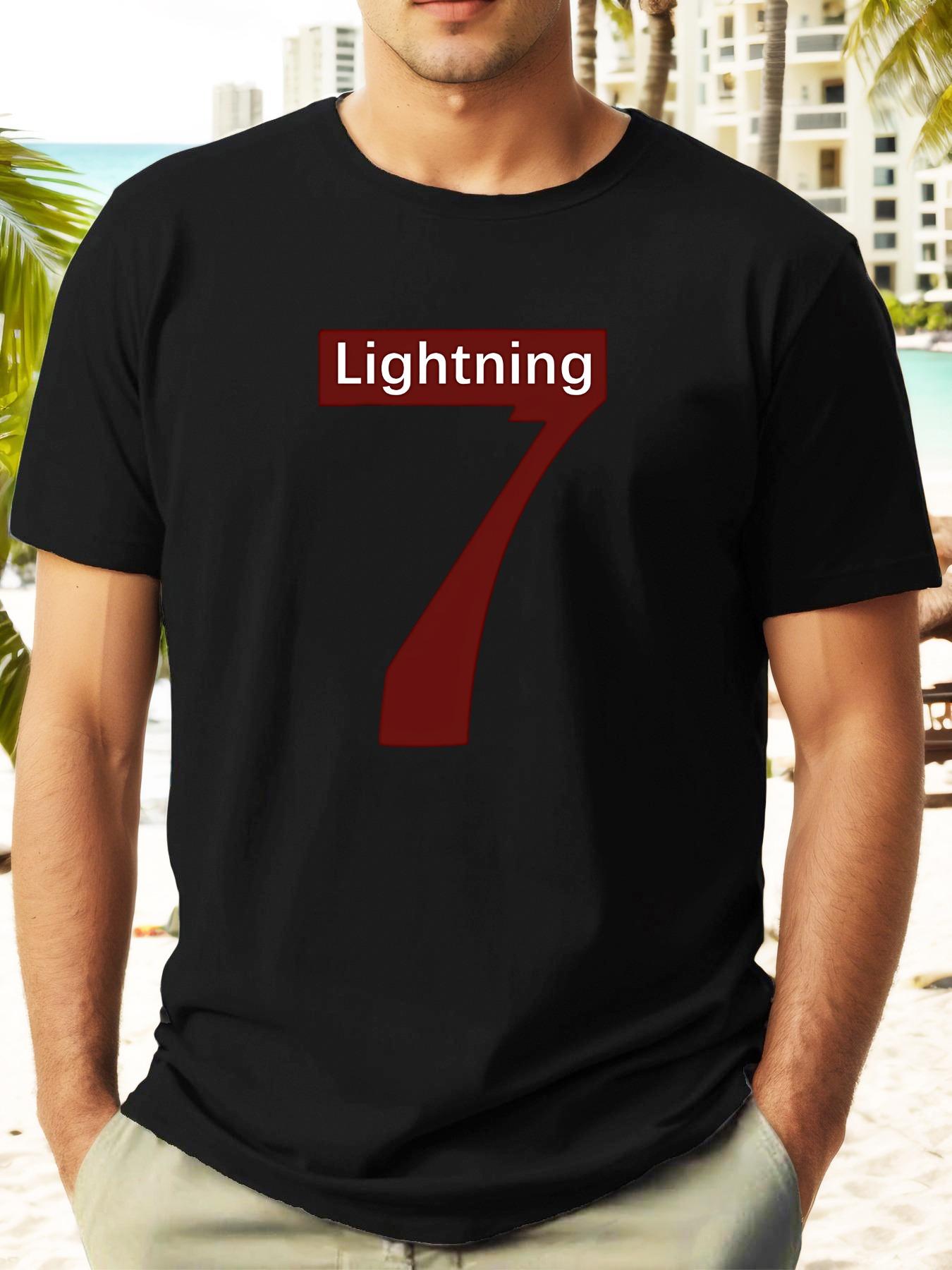 Lightning 7 Graphic T-shirt - Casual Summer Short Sleeve Tee with Bold Red Number Design S