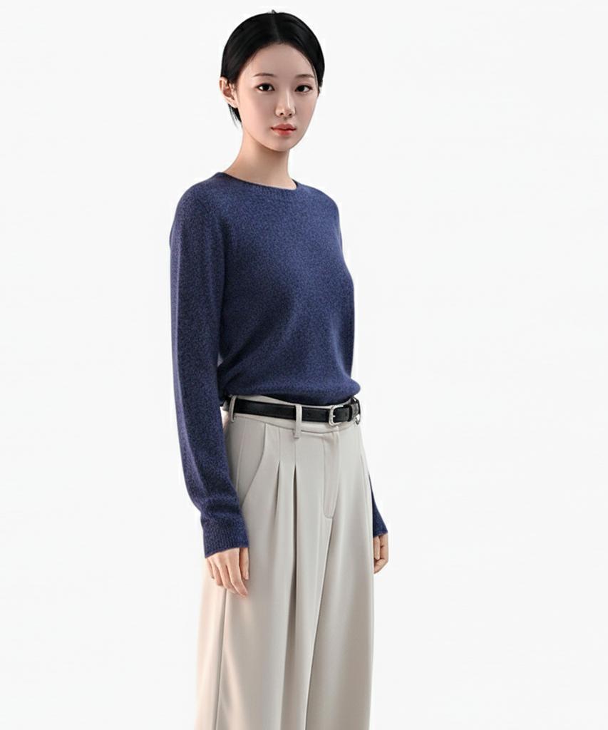 Keulleiseu 100% Wool Heather Round Neck Knit Sweater_Brown