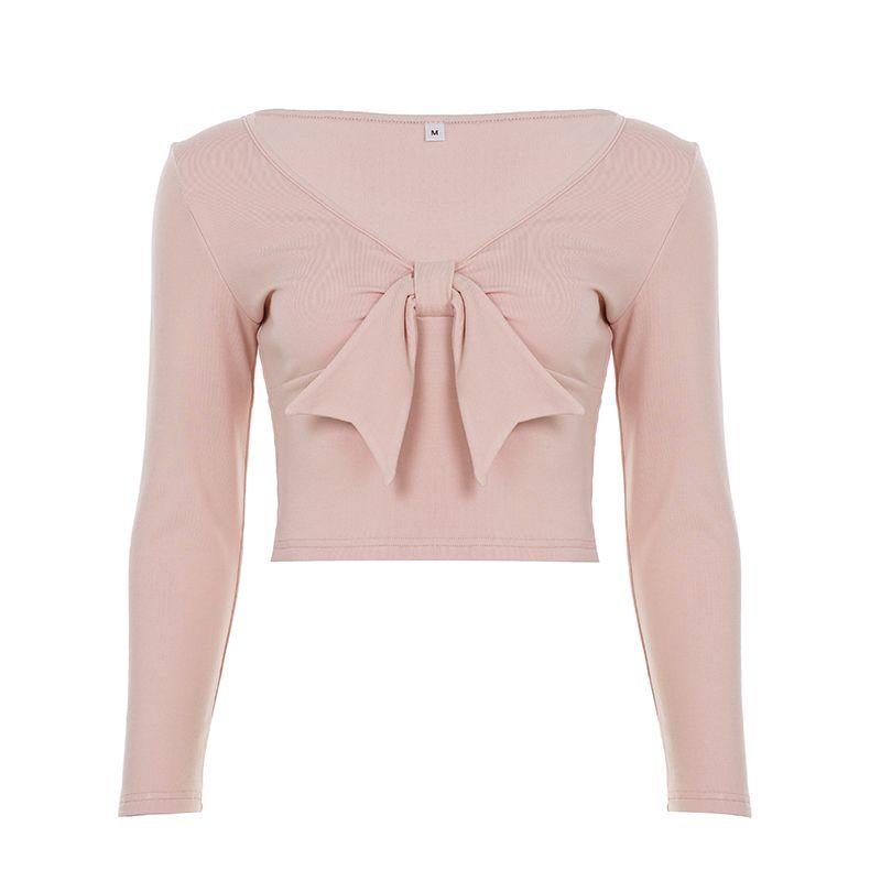 

H Home European and American Women s Clothing Pure Desire Ins Bows Bandage Pink Knitted Trousers Reverse Tight Yoga Pants Same Tops S