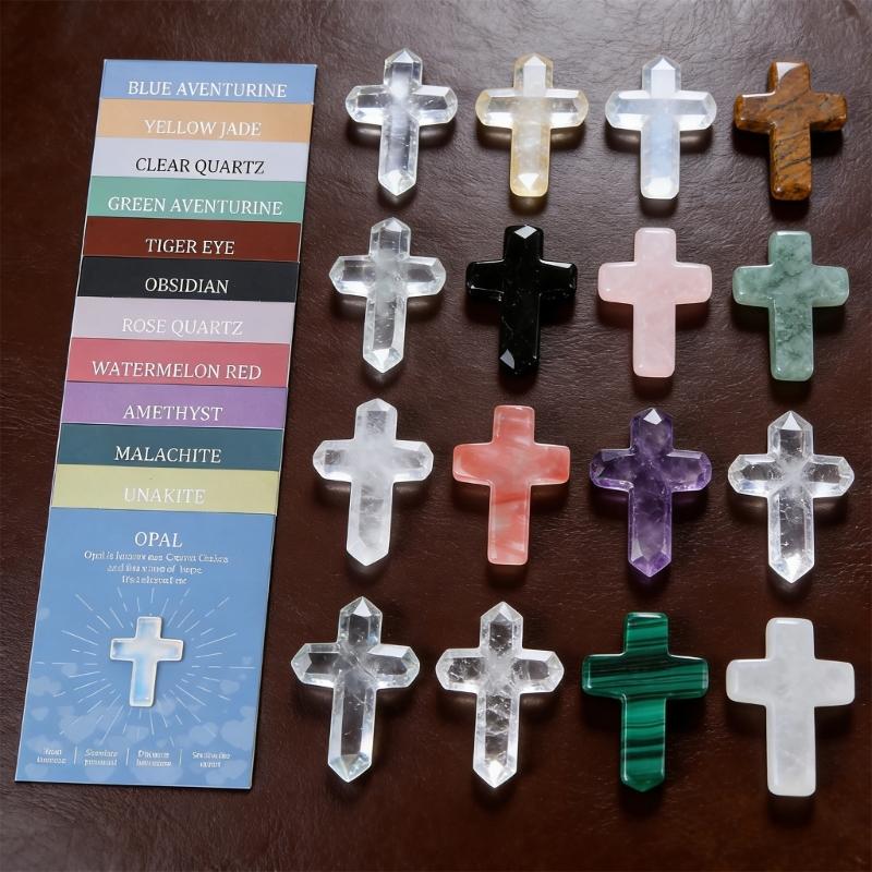 Pocket Hug Gift Natural Crystal Crosses Pendant Set With Description Cards For Jewelry Making And Home Decoration