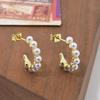 Elegant Copper Zircon & Pearl Hoop Earrings for Women - Real Gold Color-Preservation
