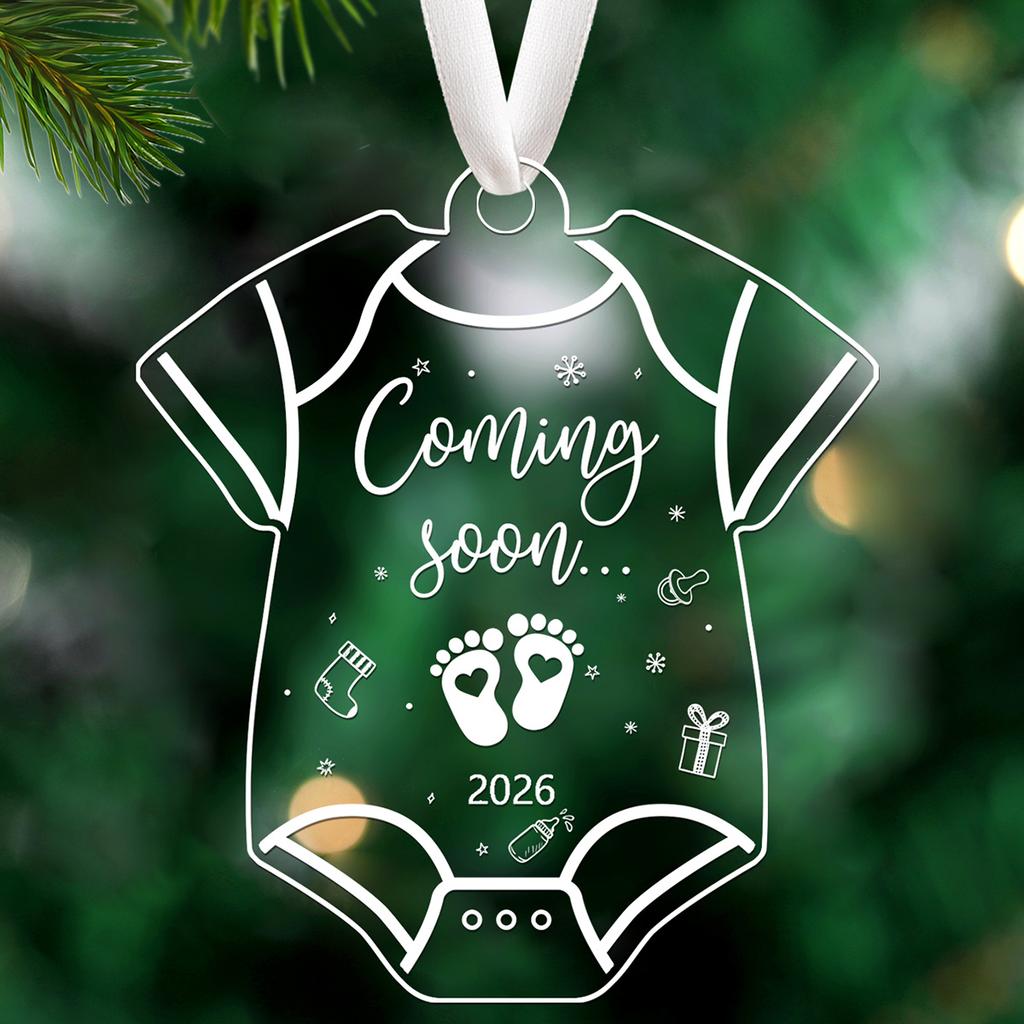 1pc 2026 Celebration Decor -"Coming Soon" Pregnancy Announcement Ornament with Heart,Hanging Decoration for Christmas Tree