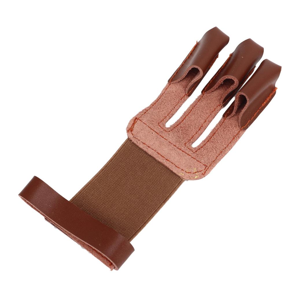Archery Glove Cowhide Protective 3 Finger Guard Finger Tab Glove for Hunting Shooting Targeting Brown