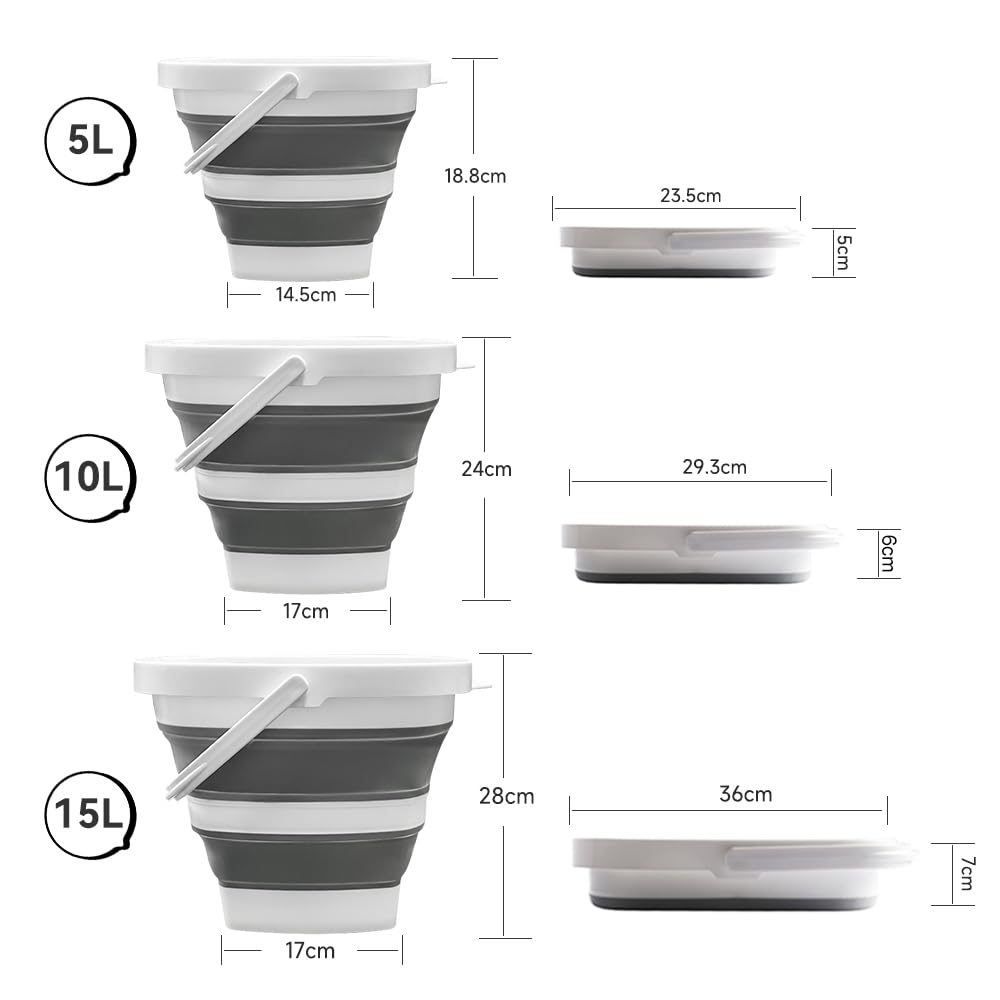RULAYMAN Hopfällbar hink, 10L mjuk hink, Uppgraderad utgåva, Perfekt för fiske, biltvätt, trädgårdsskötsel, utomhusrengöring, Fyrkantig (Off-white)