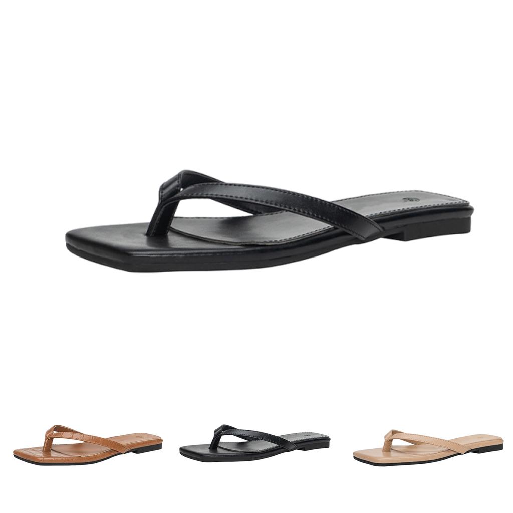 Women's Heels Flip Flops Square Toe Low Heels Comfortable Summer Sandals for Casual