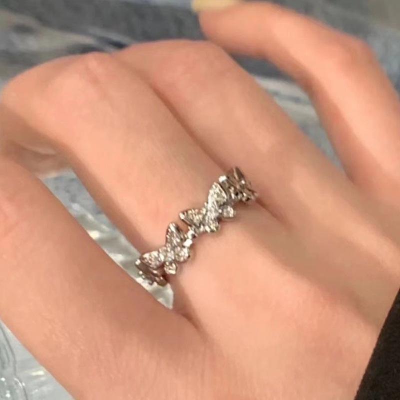 Silver Diamond Butterfly Open Ring: Original Women's Design, Super Shiny with a Gentle, Cool Style.
