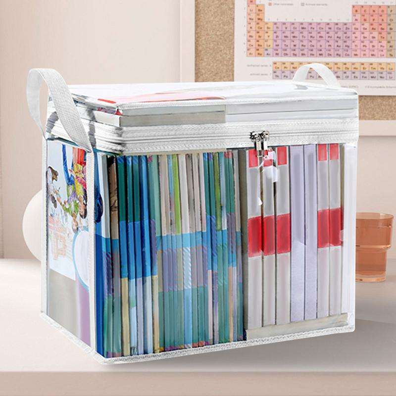 Transparent Books Storage Bag Handle Stackable Document Collection Container Foldable Waterproof Tutorial Bag Storage Bag