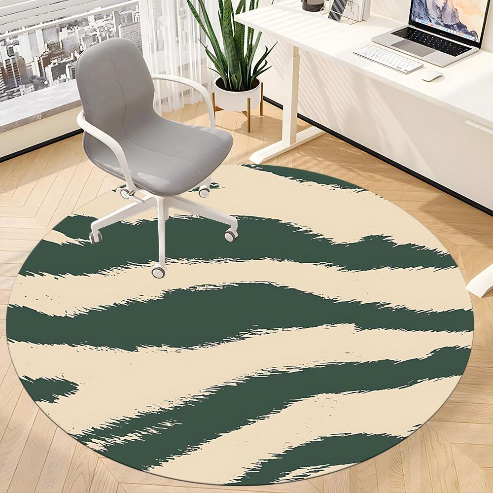 1PCZebra Stripes Office Round Area Rug, Mat Suitable For Office, Under Office Chairs Bedroom Living Room Home Decor, Room Deco